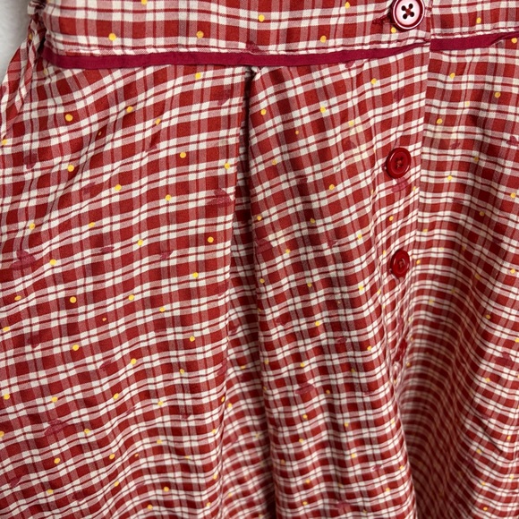 Unique Vintage Red beige Hearts Checkered Midi Dress sundress sz M gingham - Picture 4 of 10
